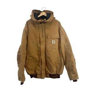 Vintage Carhartt Hooded Duck Jacket JQ3986 Brown Quilted 1990s Men's 2X-Large